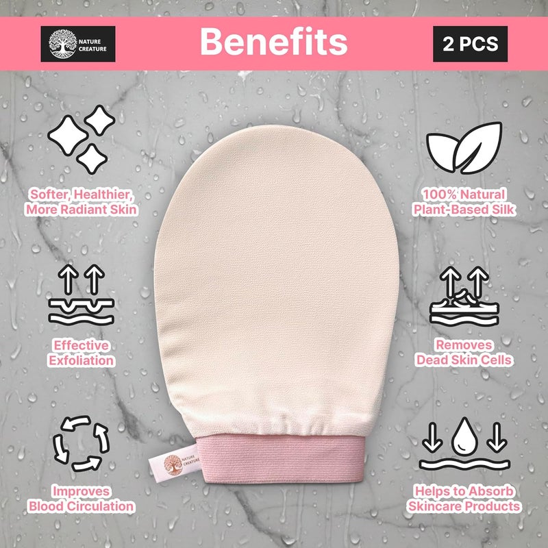 Nature Creature Vegan Silk Exfoliating Gloves Set (2 Pack) – Korean Spa Body Scrubber Mitt for Dead Skin & Ingrown Hair | Gift for Smooth Glowing Skin - Image 2